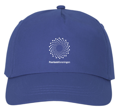 Billede af logo kasket, blå med Psoriasisforeningens logo på fronten.