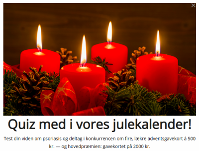 Skærmbillede af signup-boksen til Psoriasisforeningens julekalender 2025