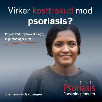Grafik med Priyanka Ø. Pagh vedr. forskningsprojekt om kosttilskud og psoriasis