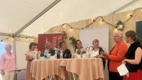 Landsformand Liselott Blixt i panel ved debat om håndeksem v. SundhedsTV/Sundhedspolitisk Tidsskrift.
